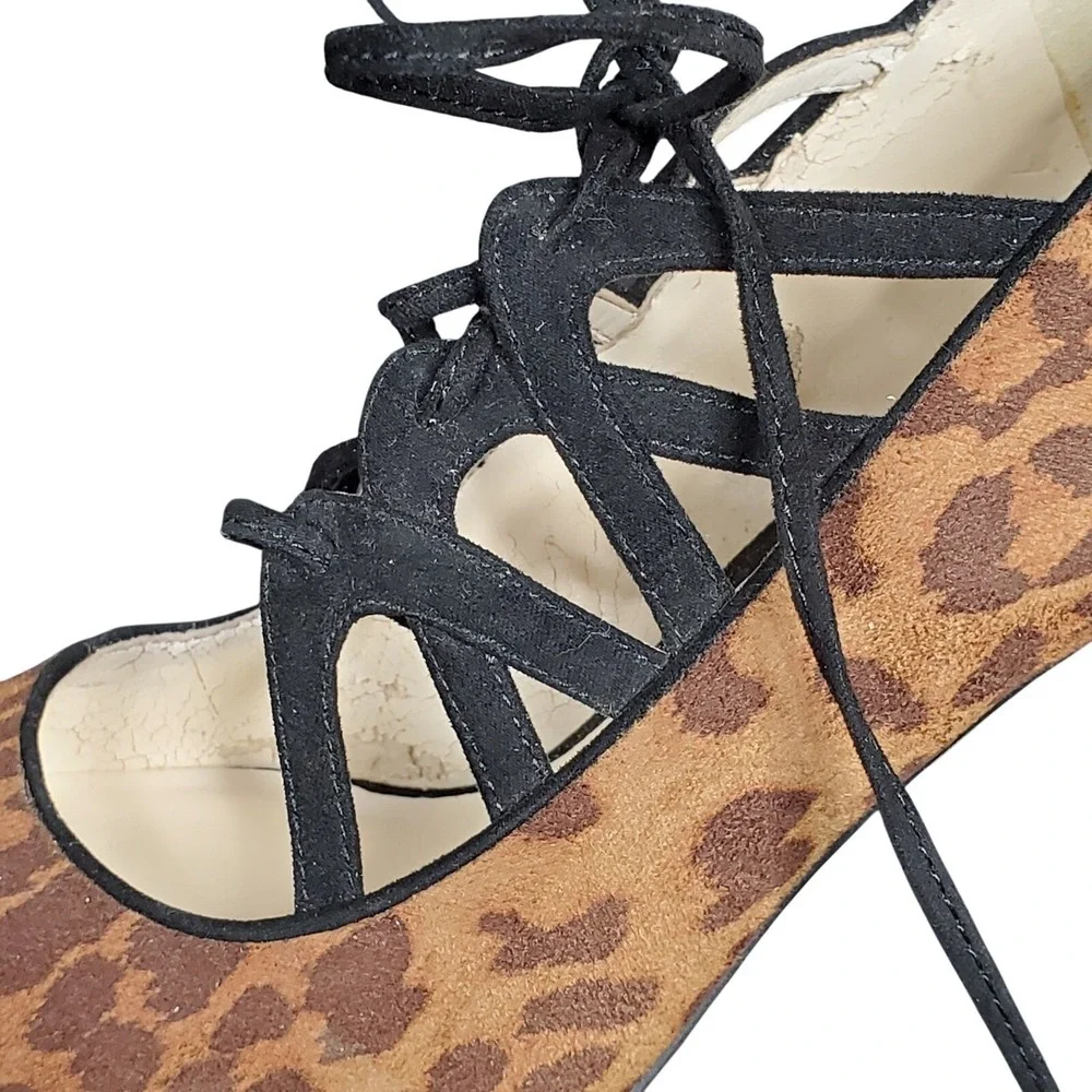 Nine West Sasafraso‎ Leopard Print Crisscross Stiletto Pumps Brown Black 8M